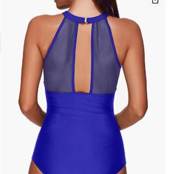 Tempt Me Women One Piece Swimsuit High Neck Plunge Mesh Ruched Monokini Swimwear - Picture 2 of 14